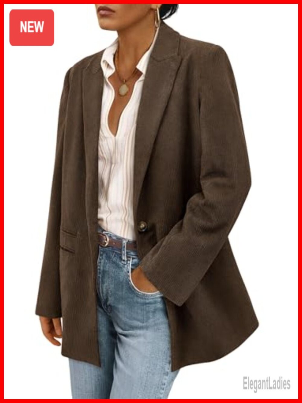Women's Corduroy Blazer Jacket Long Sleeve Button Front Work Casual Suit Jacket